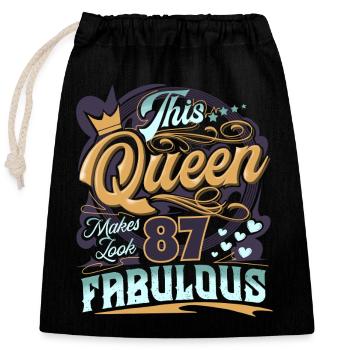 87e anniversaire Reine Femmes - Sac cadeau en coton avec cordon (25 x 30 cm) - noir - Devant