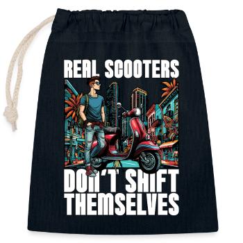 Les vrais scooters ne changent pas d’œil aux scooters électriques - Sac cadeau en coton avec cordon (25 x 30 cm) - bleu marine - Devant