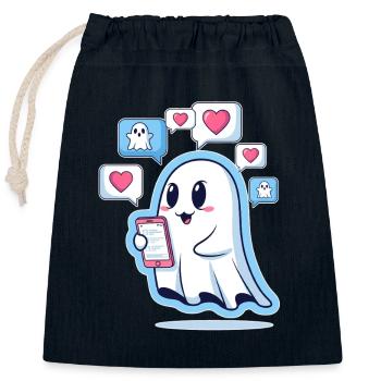Cute ghost with smartphone - Closable cotton gift bag (25x30cm) - navy - Front