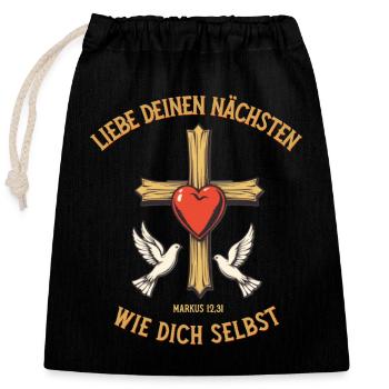 Herz Kreuz Christentum Bibel Liebe deinen Nächsten - Verschließbarer Geschenkbeutel aus Baumwolle (25x30cm) - Schwarz - Vorne