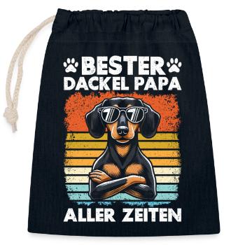 Teckel Papa Teckel Design Homme Fête des Pères - Sac cadeau en coton avec cordon (25 x 30 cm) - bleu marine - Devant