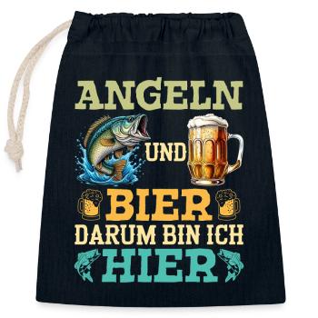 Futur papa PÊCHE ET BIÈRE C'EST POURQUOI JE SUIS ICI - Sac cadeau en coton avec cordon (25 x 30 cm) - bleu marine - Devant