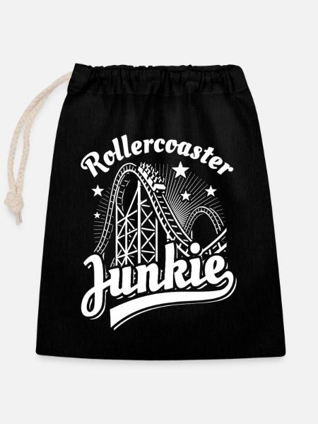 Rollercoaster Junkie - Achterbahn - Looping - Verschließbarer Geschenkbeutel aus Baumwolle (25x30cm) - Schwarz