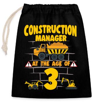 Construction Party 3rd Birthday 3 Years Old truck - Verschließbarer Geschenkbeutel aus Baumwolle (25x30cm) - Schwarz - Vorne