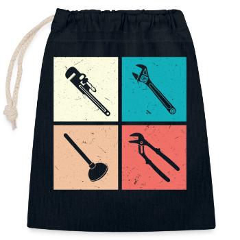 Chauffagiste Plombier Plombier de construction chauffage - Sac cadeau en coton avec cordon (25 x 30 cm) - bleu marine - Devant