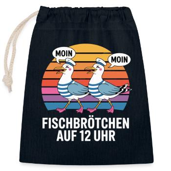 Moin Moin Seagulls Maritim Fish Rolls at 12 o'clock - Closable cotton gift bag (25x30cm) - navy - Front
