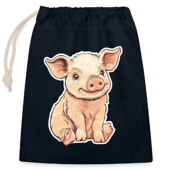 Porc Porcelet - Sac cadeau en coton avec cordon (25 x 30 cm) - bleu marine - Devant
