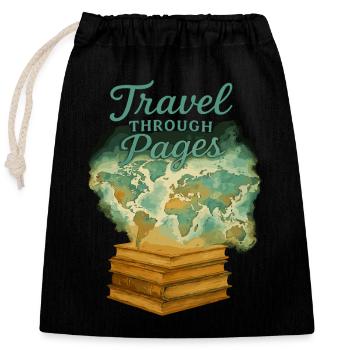 Voyagez à travers les pages des livres de cartes du monde - Sac cadeau en coton avec cordon (25 x 30 cm) - noir - Devant
