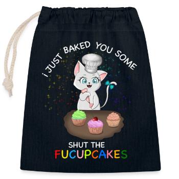 Cat Shut Fucupcakes Lustiges T-Shirt - Verschließbarer Geschenkbeutel aus Baumwolle (25x30cm) - Navy - Vorne