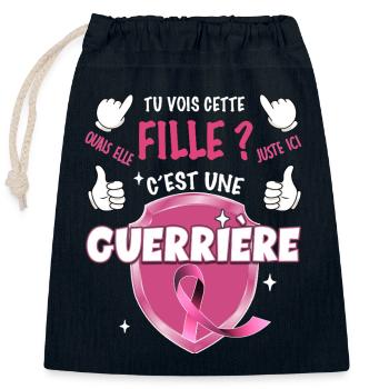 Pink October Breast Cancer Ribbon Warrior - Closable cotton gift bag (25x30cm) - navy - Front