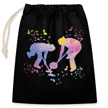 Curler Winter Sports Curling - Closable cotton gift bag (25x30cm) - black - Front