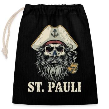 St.Pauli Kiez Hamburg Totenkopf Sankt Pauli - Verschließbarer Geschenkbeutel aus Baumwolle (25x30cm) - Schwarz - Vorne