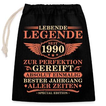 35th Birthday Vintage Year 1990 - Closable cotton gift bag (25x30cm) - black - Front