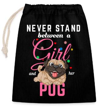 Girl and Her Pug - Closable cotton gift bag (25x30cm) - black - Front