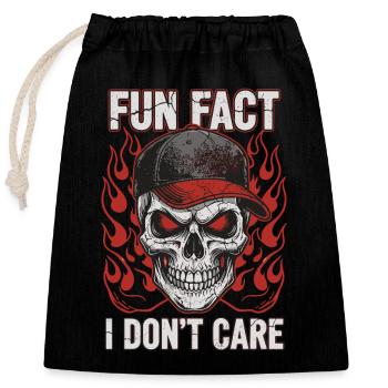 Skull with baseball cap and fire design - Closable cotton gift bag (25x30cm) - black - Front