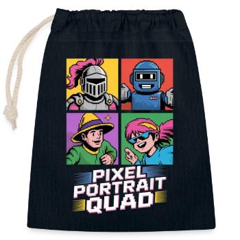 Pixel Portrait Quad Pop Culture Rétro Jeu vidéo - Sac cadeau en coton avec cordon (25 x 30 cm) - bleu marine - Devant