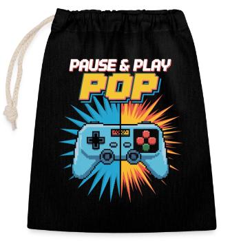 Pause & Play Pop Culture Rétro Jeu vidéo - Sac cadeau en coton avec cordon (25 x 30 cm) - noir - Devant