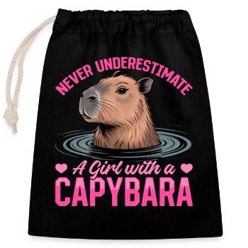 Drôle de Capybara - Sac cadeau en coton avec cordon (25 x 30 cm) - noir - Devant