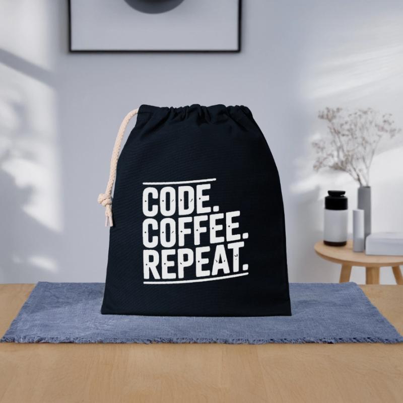 Code Coffee Repeat Sac cadeau en coton avec cordon (25 x 30 cm)