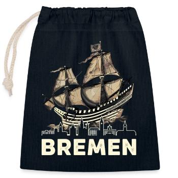 Historic Bremen Hanseatic Cog - Closable cotton gift bag (25x30cm) - navy - Front