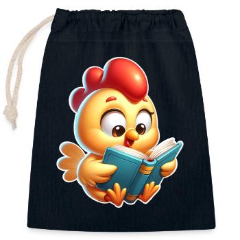 Huhn Lesen - Verschließbarer Geschenkbeutel aus Baumwolle (25x30cm) - Navy - Vorne
