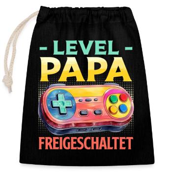 Dad-to-be LEVEL DAD UNLOCKED Funny - Closable cotton gift bag (25x30cm) - black - Front