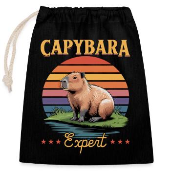 Funny aesthetic Kawaii Capybara - Closable cotton gift bag (25x30cm) - black - Front