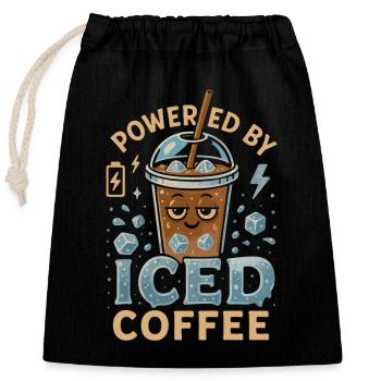 Powered by Eiskaffee - Verschließbarer Geschenkbeutel aus Baumwolle (25x30cm) - Schwarz - Vorne