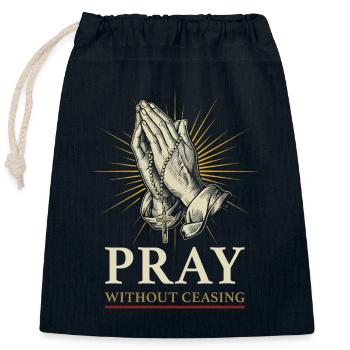 Praying without ceasing – hands with the rosary - Closable cotton gift bag (25x30cm) - navy - Front