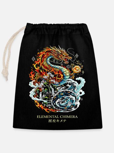 Elemental Chimera | Feuer & Wasser Drache - Verschließbarer Geschenkbeutel aus Baumwolle (25x30cm) - Schwarz