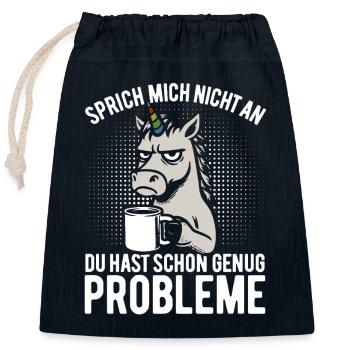 Sprich mich nicht an - mürrisches Einhorn, Kaffee - Sac cadeau en coton avec cordon (25 x 30 cm) - bleu marine - Devant