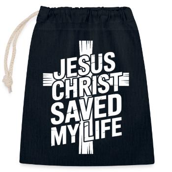 Jésus-Christ m’a sauvé la vie - Sac cadeau en coton avec cordon (25 x 30 cm) - bleu marine - Devant
