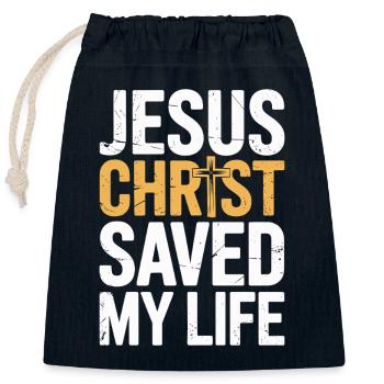 Jésus-Christ m’a sauvé la vie - Sac cadeau en coton avec cordon (25 x 30 cm) - bleu marine - Devant