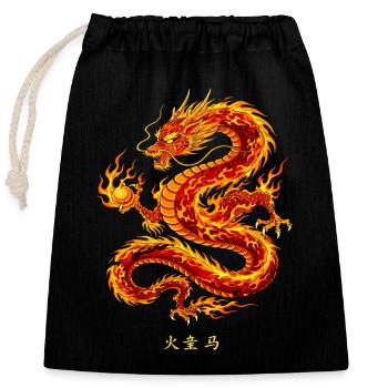 Mächtiger Chinesischer Feuerdrache - Verschließbarer Geschenkbeutel aus Baumwolle (25x30cm) - Schwarz - Vorne