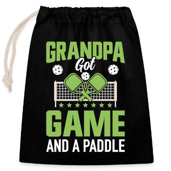 Pickleball Grand-père grands-parents Jeu de pagaie Cadeau - Sac cadeau en coton avec cordon (25 x 30 cm) - noir - Devant