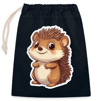 Hedgehog - Closable cotton gift bag (25x30cm) - navy - Front