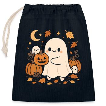 Fantôme d’Halloween avec des citrouilles - Sac cadeau en coton avec cordon (25 x 30 cm) - bleu marine - Devant