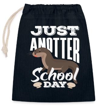 Sea Otter Cartoon School Day - Closable cotton gift bag (25x30cm) - navy - Front