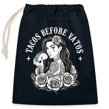 Tacos Before Vatos Funny Girl Power - Closable cotton gift bag (25x30cm) - navy - Front