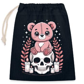 Kawaii Pastel Goth Patched Bear - Sac cadeau en coton avec cordon (25 x 30 cm) - bleu marine - Devant