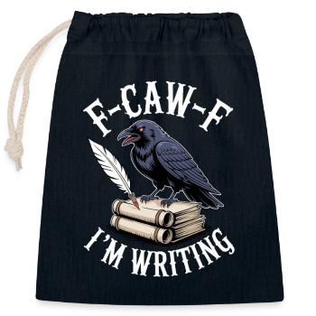 Plume de corbeau et parchemins - Sac cadeau en coton avec cordon (25 x 30 cm) - bleu marine - Devant