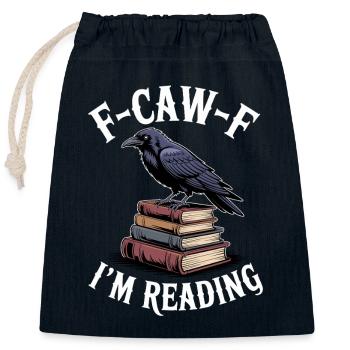 Le corbeau dans les livres – Lire le bonheur - Sac cadeau en coton avec cordon (25 x 30 cm) - bleu marine - Devant