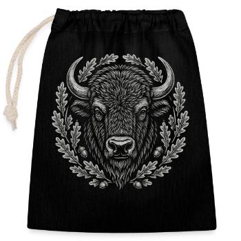 Bison d’Europe avec couronne de chêne Art - Sac cadeau en coton avec cordon (25 x 30 cm) - noir - Devant