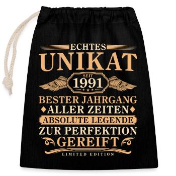 1991 Vintage Born Vintage 35 Years - Closable cotton gift bag (25x30cm) - black - Front