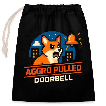 Aggro Drawn : Sonnette | Le chien aboie - Sac cadeau en coton avec cordon (25 x 30 cm) - noir - Devant