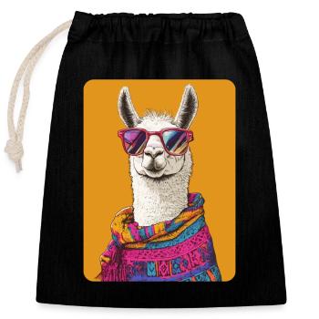 Lama - Verschließbarer Geschenkbeutel aus Baumwolle (25x30cm) - Schwarz - Vorne