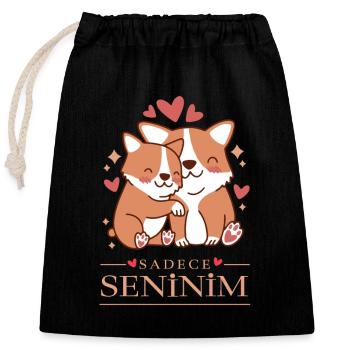 Motif d’amour turc avec de mignons chiens corgi - Sac cadeau en coton avec cordon (25 x 30 cm) - noir - Devant
