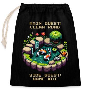 Main Quest: Cleaning the Pond | Koi Garden Pond - Closable cotton gift bag (25x30cm) - black - Front