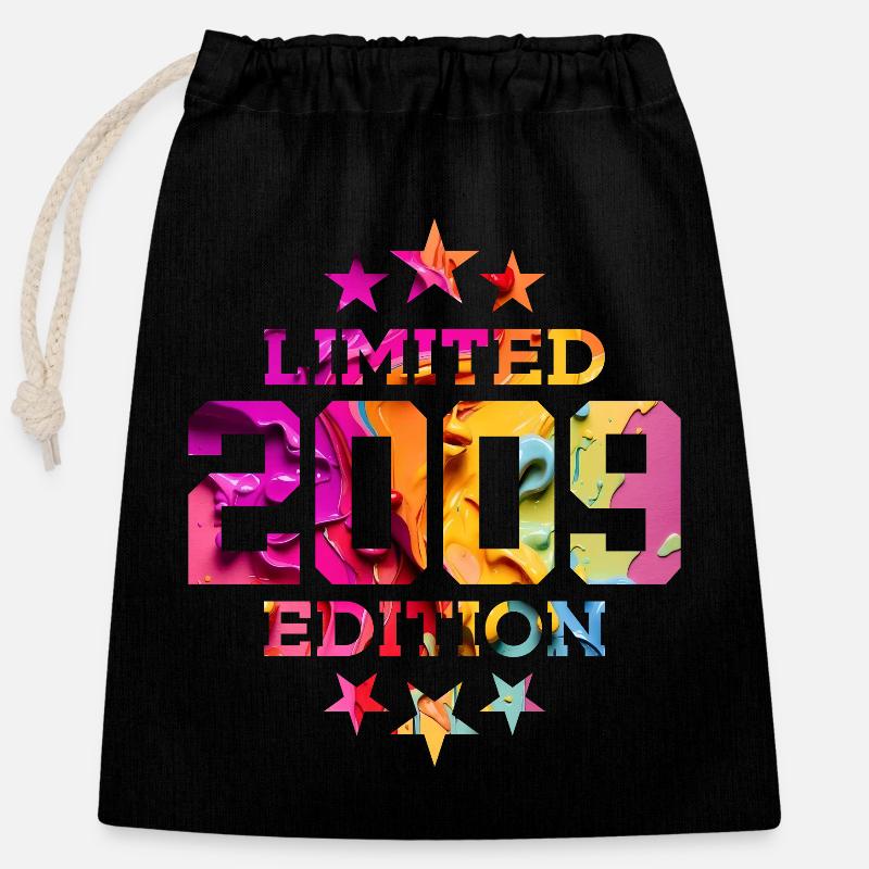 ÉDITION LIMITÉE 2009 17E ANNIVERSAIRE - Sac cadeau en coton avec cordon (25 x 30 cm) - noir