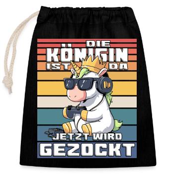 Einhorn Königin zocken - Verschließbarer Geschenkbeutel aus Baumwolle (25x30cm) - Schwarz - Vorne